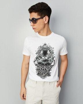 regular fit graphic print crew-neck t-shirt with short sleeves