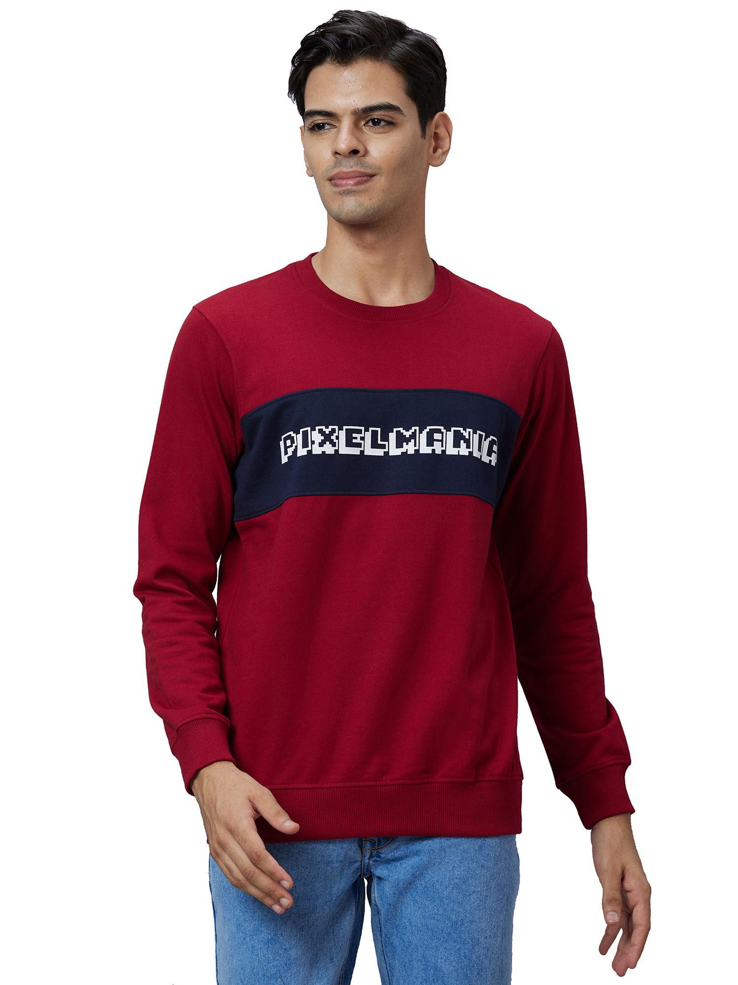 regular fit graphic print dark maroon sweatshirt