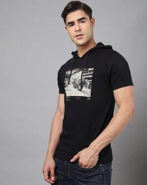 regular fit graphic print hooded t-shirt