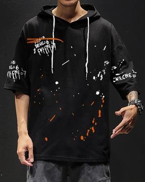 regular fit graphic print hooded t-shirt