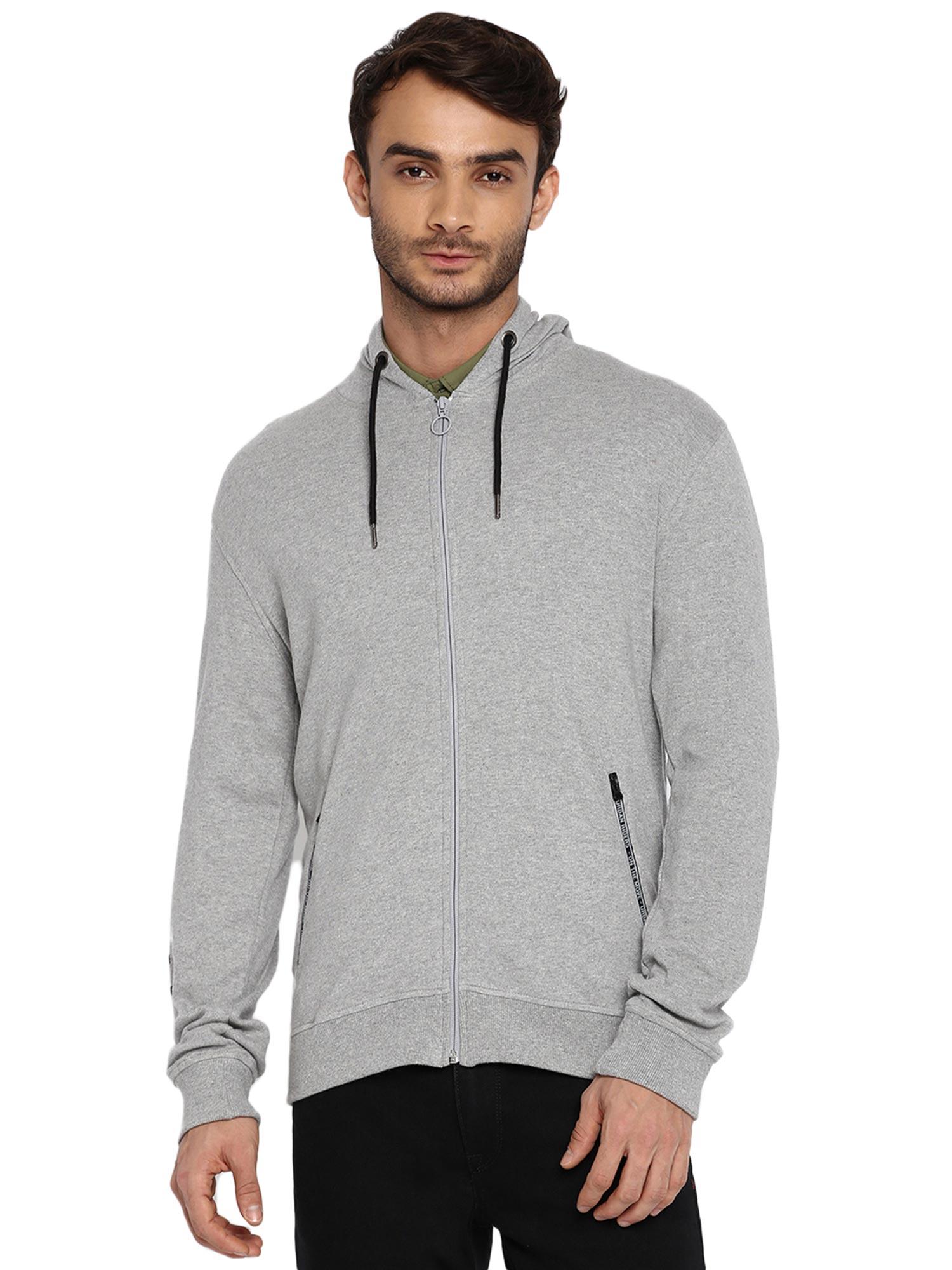 regular fit grey solid sweatshirt