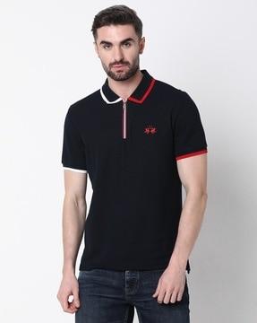 regular fit half-zip polo cotton t-shirt