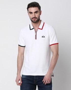 regular fit half-zip polo cotton t-shirt