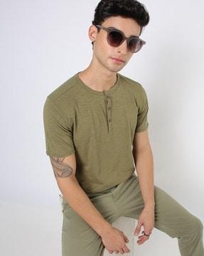 regular fit heathered cotton henley t-shirt