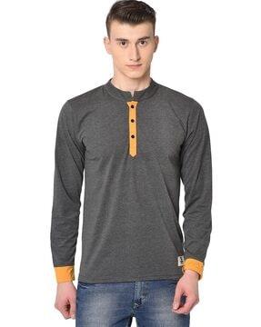 regular fit heathered henley neck t-shirt