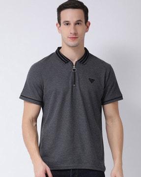 regular fit heathered polo t-shirt with contrast stripes