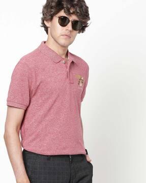 regular fit heathered polo t-shirt with crest embroidery