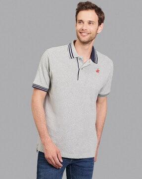 regular fit heathered polo t-shirt with embroidered logo