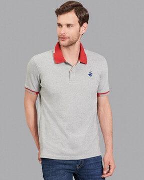 regular fit heathered polo t-shirt with embroidered logo