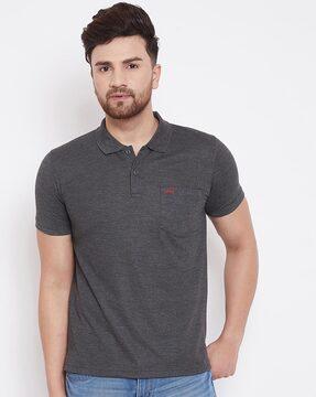 regular fit heathered polo t-shirt with short sleeves