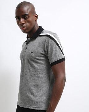 regular fit heathered polo t-shirt with sleeve taping