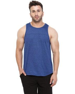 regular fit heathered sleeveless crew-neck t-shirt