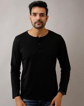 regular fit henley full sleeves t-shirt