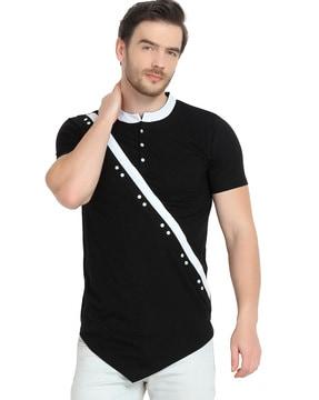 regular fit henley neck t-shirt with embellished detail