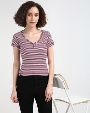 regular fit henley striped v-neck t-shirt