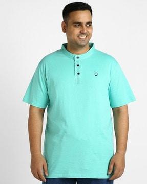 regular fit henley t-shirt with embroidered logo