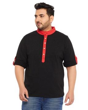 regular fit henley t-shirt with mandarin collar