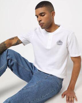 regular fit henley t-shirt with placement print