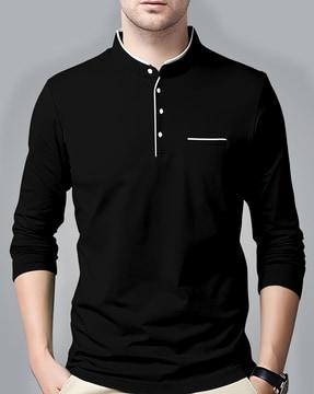 regular fit henley t-shirt with welt pocket