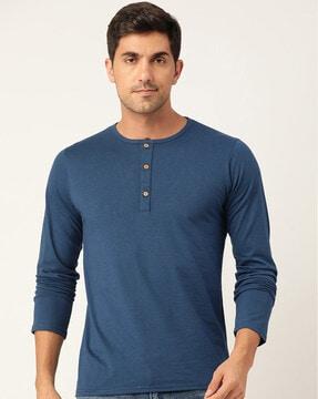 regular fit henley woven t-shirt