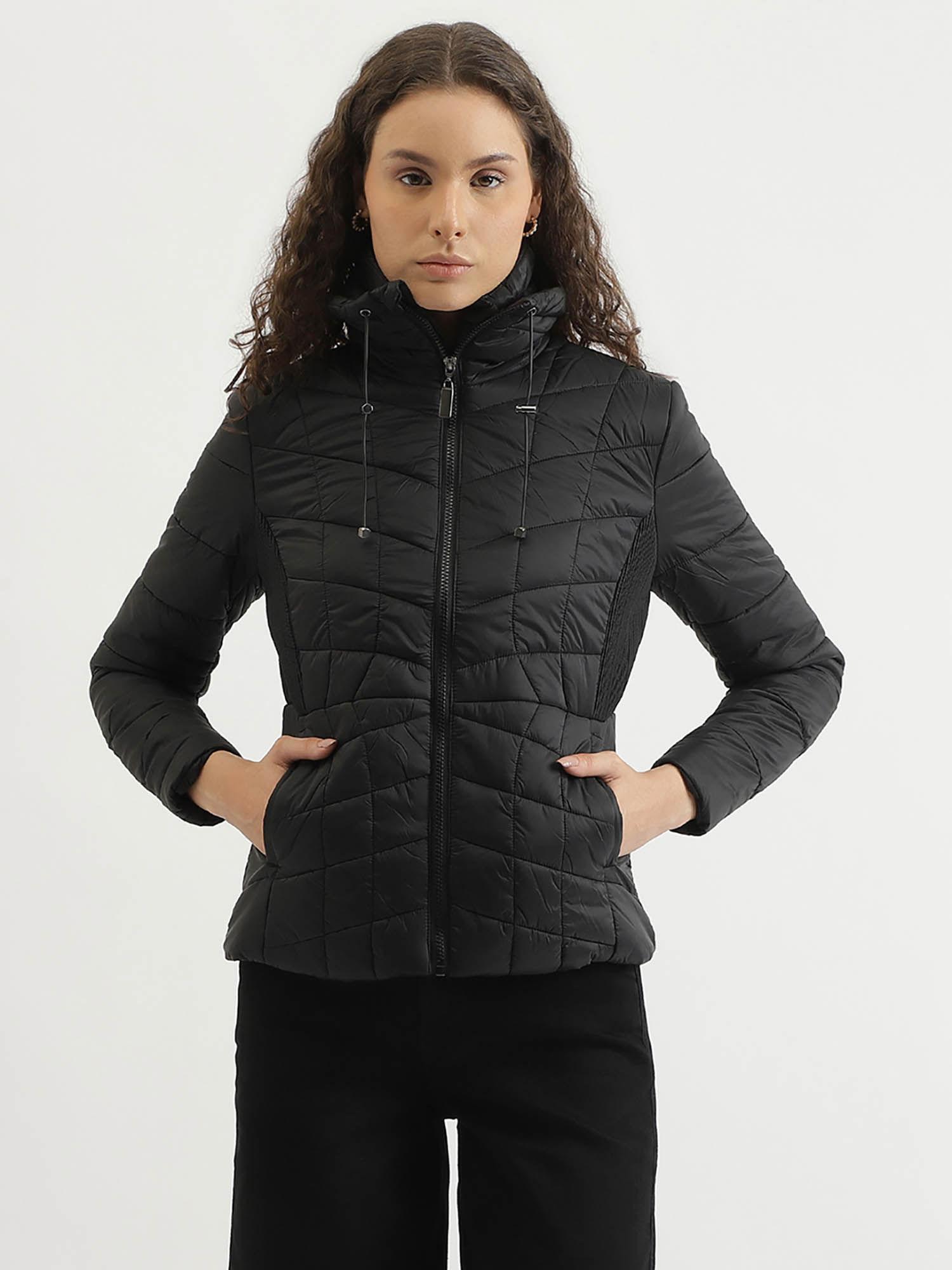 regular fit high neck solid jacket