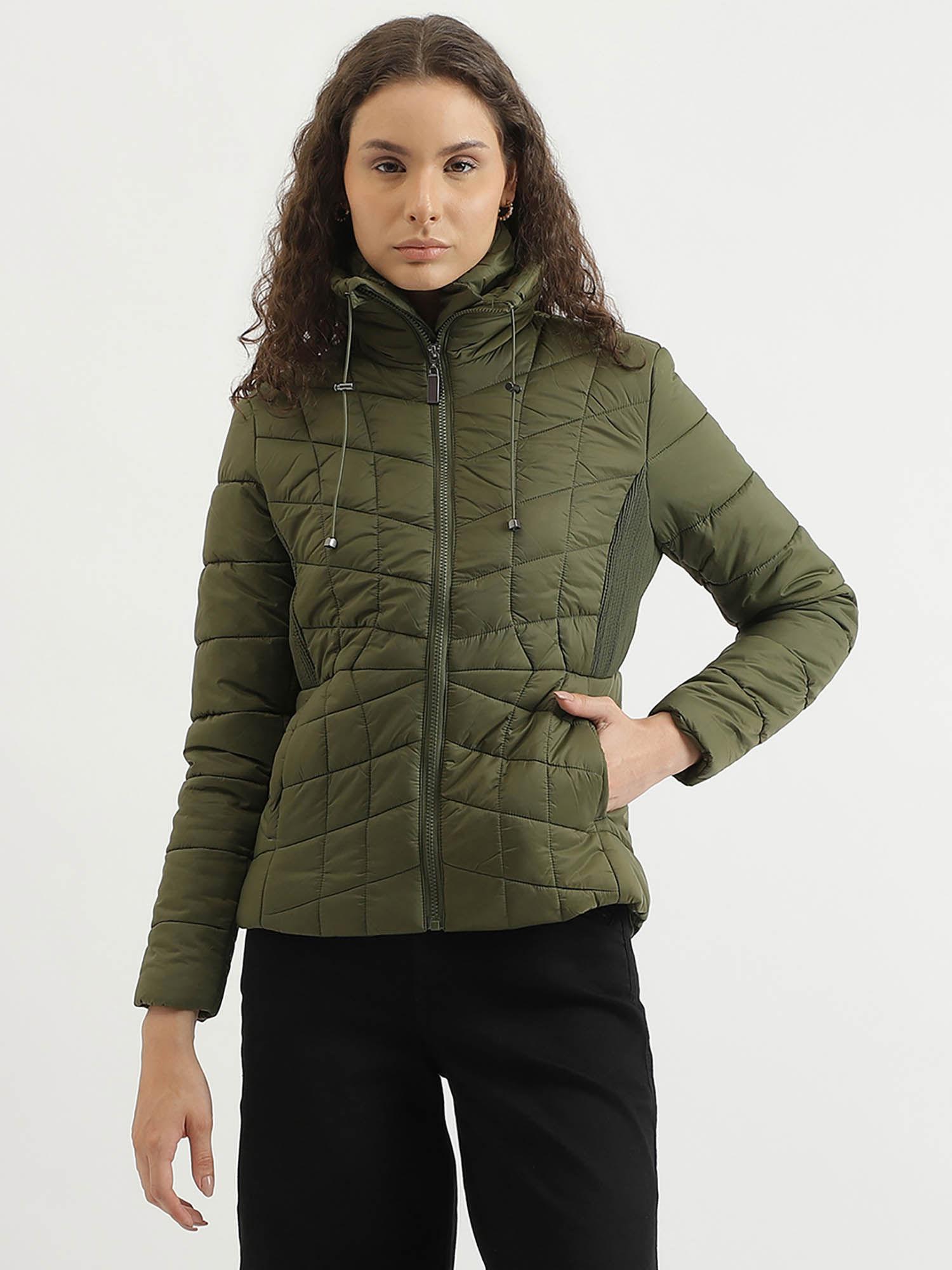 regular fit high neck solid jacket