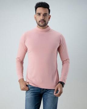 regular fit high-neck t-shirt with full sleeves