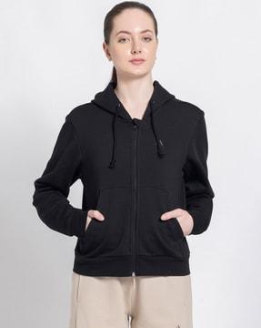 regular fit hooded jacket with split kangaroo pockets