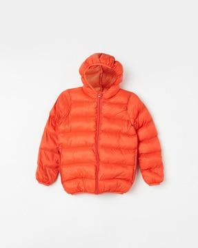regular fit hooded jacket with zip-front closure