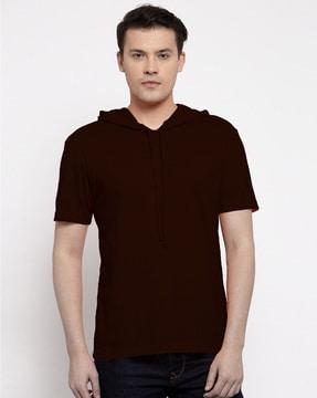 regular fit hooded t-shirt with drawstring fastening