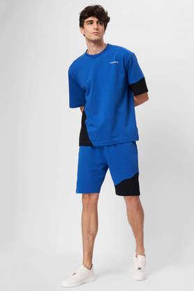 regular fit knee length cotton men's shorts - blue