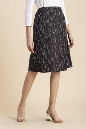 regular fit knee length crepe women's casual wear skirt - black