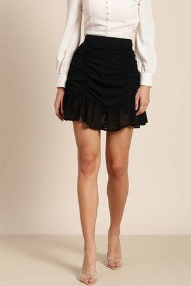 regular fit knee length georgette womens casual wear skirt - black