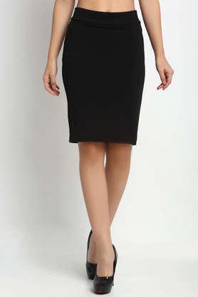 regular fit knee length polyester women's casual wear skirt - black