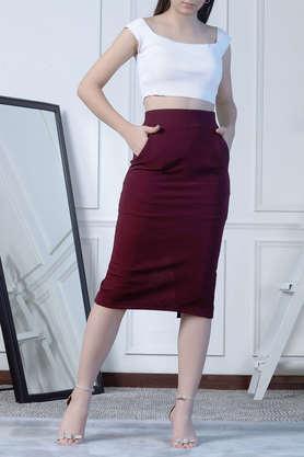 regular fit knee length polyester women's casual wear skirt - burgundy