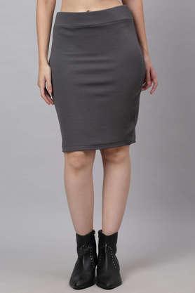 regular fit knee length polyester women's casual wear skirt - grey