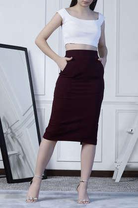 regular fit knee length polyester women's casual wear skirt - purple
