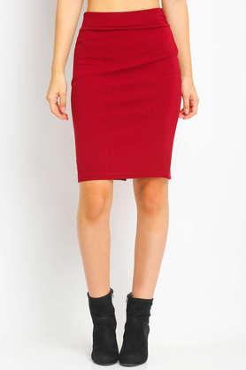 regular fit knee length polyester women's casual wear skirt - red