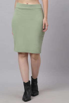 regular fit knee length polyester women's casual wear skirt - sea green