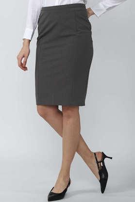 regular fit knee length polyester women's formal wear skirt - grey