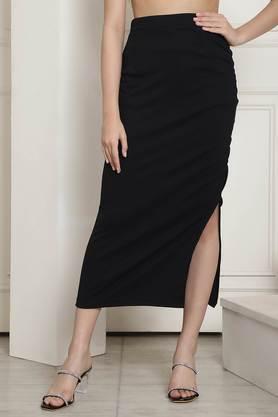 regular fit knee length polyester women's fusion wear skirt - black