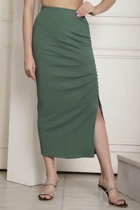 regular fit knee length polyester women's fusion wear skirt - green