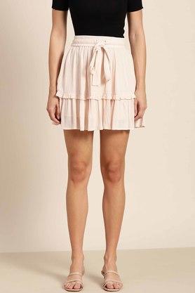 regular fit knee length rayon womens casual wear skirt - peach