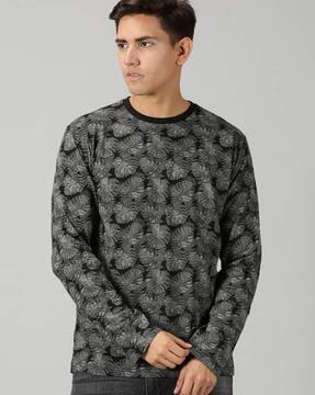 regular fit leaf print crew-neck t-shirt