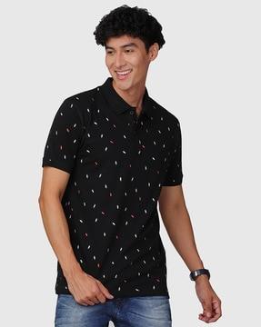 regular fit leaf print polo t-shirt with short sleeves