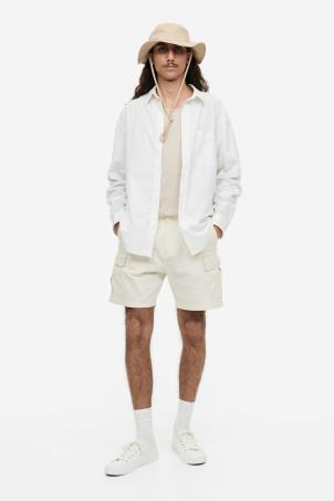 regular fit linen-blend cargo shorts
