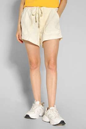 regular fit linen cotton blend women's casual wear shorts - natural