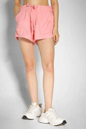 regular fit linen cotton blend women's casual wear shorts - pink