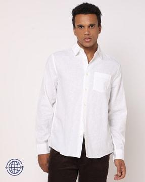 regular fit linen shirt with patch pocket
