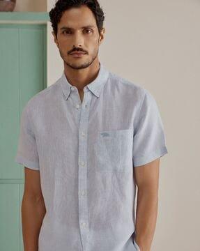 regular fit linen shirt with patch pocket